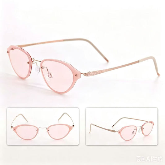 Stylish Pink Cat Eye Non-Prescription Glasses, Lightweight Rose Gold Temple with Engraved Detail, Anti-Blue Light Clear Lenses