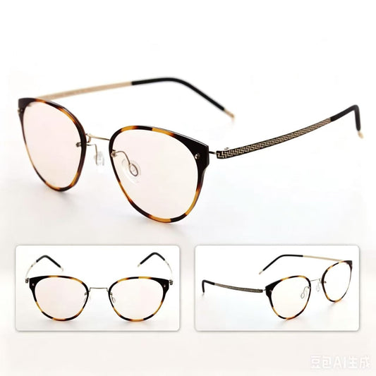 Elegant Tortoise Round Plano Glasses - Patterned Temples