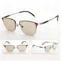 Stylish Semi-Rimless Non-Prescription Glasses, Lightweight Silver Metal Temple, Anti-Blue Light, Brown Lenses for Daily Use