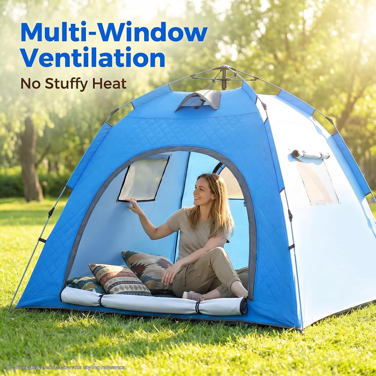 Pop-up Camping Tent, 3-4 Person Instant Cabin Tent, Waterproof Windproof Double Layer, Quick Setup with Large Mesh Windows, Portable Outdoor Tent for Family Camping and Hiking