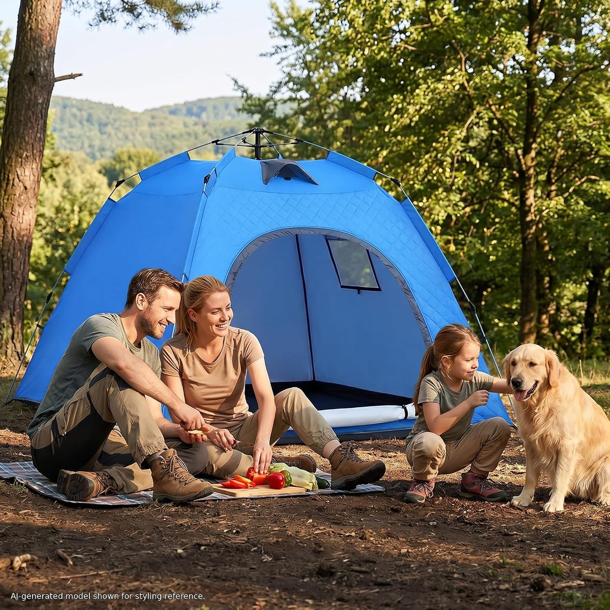 Pop-up Camping Tent, 3-4 Person Instant Cabin Tent, Waterproof Windproof Double Layer, Quick Setup with Large Mesh Windows, Portable Outdoor Tent for Family Camping and Hiking