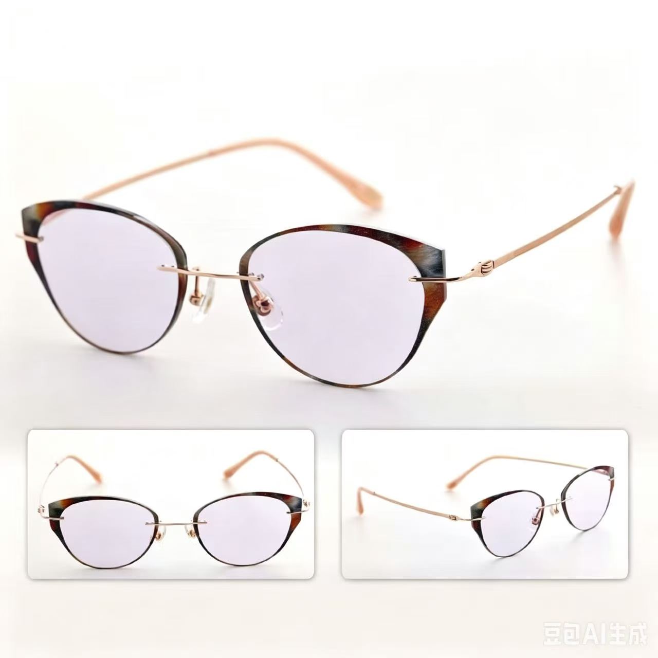 Cat Eye Plano Glasses - Tortoise & Rose Gold Frame