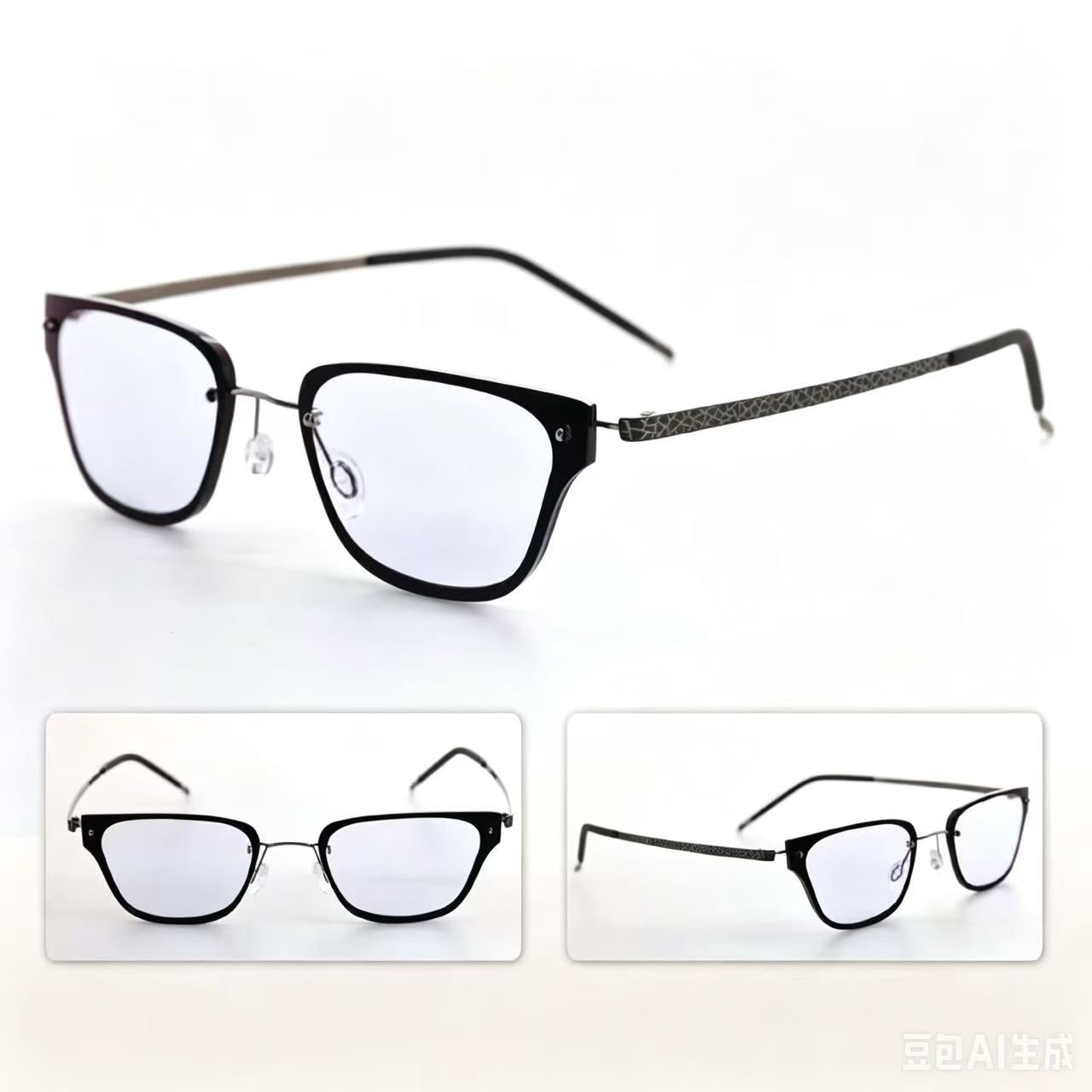 Stylish Black Brow line Non-Prescription Glasses, Lightweight Metal Frame with Patterned Temples, Anti-Blue Light Clear Lenses for Daily Use